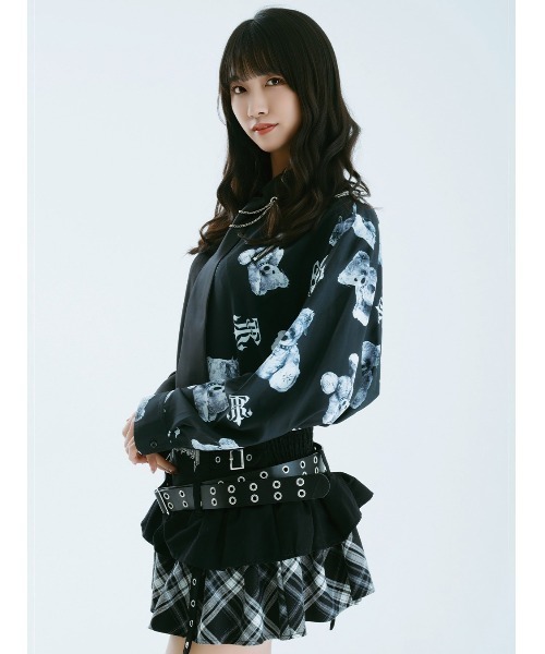 TRAVAS TOKYO（トラバス トウキョウ）の「『TRAVAS TOKYO/トラバス トーキョー』バイカラーくまプリントネクタイ付きシャツ（シャツ/ブラウス・レディース・ブラック×パープル/ブラック×ホワイト・FREE）」の5枚目の写真