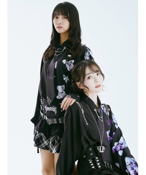 TRAVAS TOKYO（トラバス トウキョウ）の「『TRAVAS TOKYO/トラバス トーキョー』バイカラーくまプリントネクタイ付きシャツ（シャツ/ブラウス・レディース・ブラック×パープル/ブラック×ホワイト・FREE）」の12枚目の写真