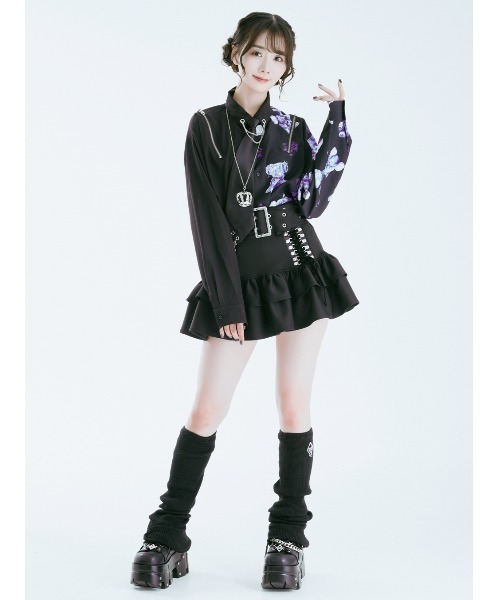 TRAVAS TOKYO（トラバス トウキョウ）の「『TRAVAS TOKYO/トラバス トーキョー』バイカラーくまプリントネクタイ付きシャツ（シャツ/ブラウス・レディース・ブラック×パープル/ブラック×ホワイト・FREE）」の9枚目の写真