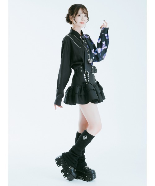 TRAVAS TOKYO（トラバス トウキョウ）の「『TRAVAS TOKYO/トラバス トーキョー』バイカラーくまプリントネクタイ付きシャツ（シャツ/ブラウス・レディース・ブラック×パープル/ブラック×ホワイト・FREE）」の10枚目の写真