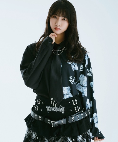 TRAVAS TOKYO（トラバス トウキョウ）の「『TRAVAS TOKYO/トラバス トーキョー』バイカラーくまプリントネクタイ付きシャツ（シャツ/ブラウス・レディース・ブラック×パープル/ブラック×ホワイト・FREE）」の19枚目の写真
