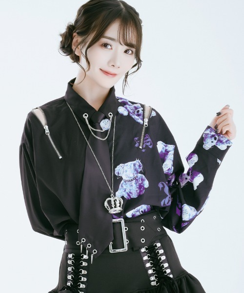 TRAVAS TOKYO（トラバス トウキョウ）の「『TRAVAS TOKYO/トラバス トーキョー』バイカラーくまプリントネクタイ付きシャツ（シャツ/ブラウス・レディース・ブラック×パープル/ブラック×ホワイト・FREE）」の20枚目の写真