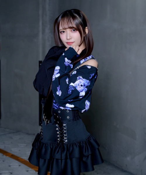 TRAVAS TOKYO（トラバス トウキョウ）の「『TRAVAS TOKYO/トラバス トーキョー』バイカラーくまプリントネクタイ付きシャツ（シャツ/ブラウス・レディース・ブラック×パープル/ブラック×ホワイト・FREE）」の15枚目の写真