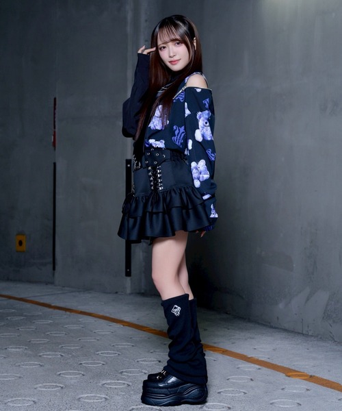 TRAVAS TOKYO（トラバス トウキョウ）の「『TRAVAS TOKYO/トラバス トーキョー』バイカラーくまプリントネクタイ付きシャツ（シャツ/ブラウス・レディース・ブラック×パープル/ブラック×ホワイト・FREE）」の17枚目の写真