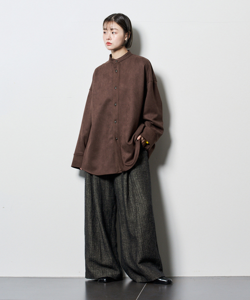 CITYSHOP（シティーショップ）の「FAUX SUEDE BAND CALLOR シャツ（シャツ/ブラウス・レディース・ブラック/ブラウン・FREE）」の6枚目の写真