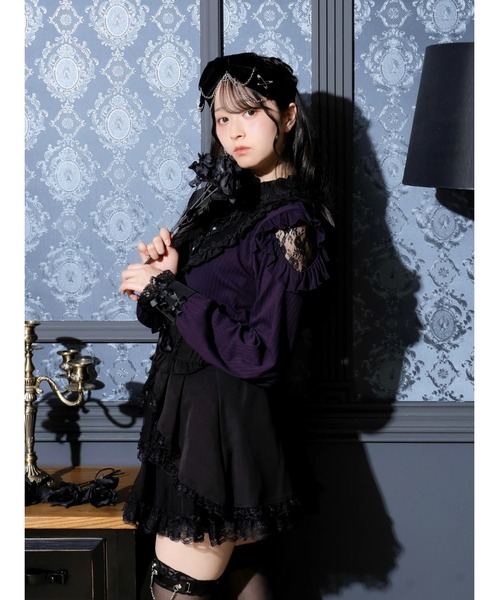 00s archive lgb フリル ヘンリー カットソー ゴシック 希少 ゴシックローズヨークオープンショルダーカットソー（Tシャツ