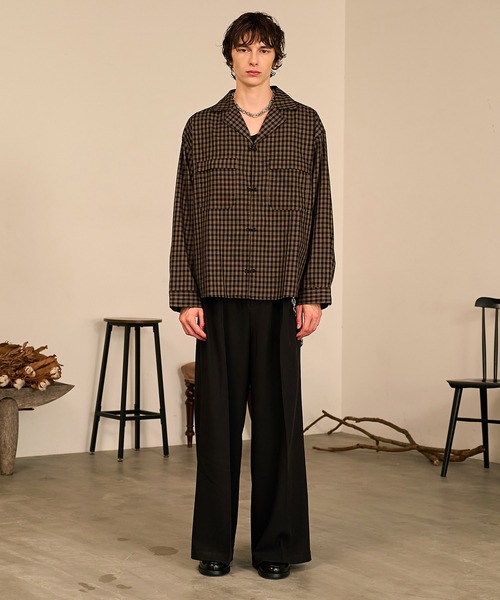 Forte（フォルテ）（フォルテ）の「Grid Check Open Collar Shirt/グリッドチェックオープンカラーシャツ（シャツ/ブラウス・メンズ・ブラック系その他/ブラウン系その他・M/L）」の14枚目の写真