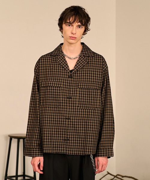 Forte（フォルテ）（フォルテ）の「Grid Check Open Collar Shirt/グリッドチェックオープンカラーシャツ（シャツ/ブラウス・メンズ・ブラック系その他/ブラウン系その他・M/L）」の8枚目の写真