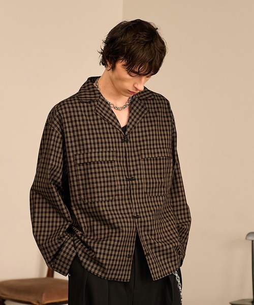 Forte（フォルテ）（フォルテ）の「Grid Check Open Collar Shirt/グリッドチェックオープンカラーシャツ（シャツ/ブラウス・メンズ・ブラック系その他/ブラウン系その他・M/L）」の9枚目の写真