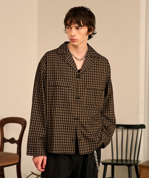 Grid Check Open Collar Shirt/グリッドチェックオープンカラーシャツ