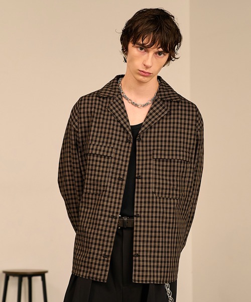 Forte（フォルテ）（フォルテ）の「Grid Check Open Collar Shirt/グリッドチェックオープンカラーシャツ（シャツ/ブラウス・メンズ・ブラック系その他/ブラウン系その他・M/L）」の10枚目の写真