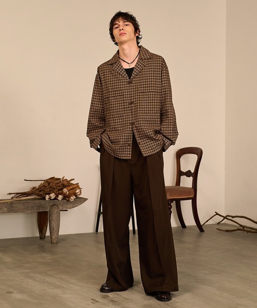 Forte（フォルテ）（フォルテ）の「Grid Check Open Collar Shirt/グリッドチェックオープンカラーシャツ（シャツ/ブラウス・メンズ・ブラック系その他/ブラウン系その他・M/L）」の5枚目の写真