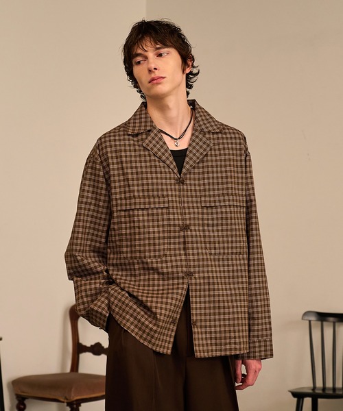 Forte（フォルテ）（フォルテ）の「Grid Check Open Collar Shirt/グリッドチェックオープンカラーシャツ（シャツ/ブラウス・メンズ・ブラック系その他/ブラウン系その他・M/L）」の4枚目の写真