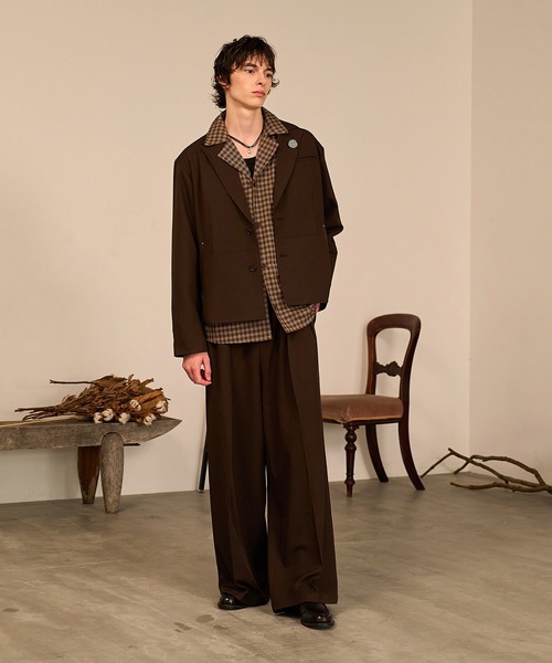 Forte（フォルテ）（フォルテ）の「Grid Check Open Collar Shirt/グリッドチェックオープンカラーシャツ（シャツ/ブラウス・メンズ・ブラック系その他/ブラウン系その他・M/L）」の6枚目の写真