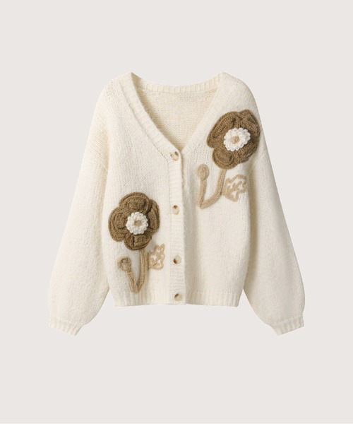 LA POMME jours(ラポミ・ジュール)の「Knitting Flower Jacquard Cardigan(カーディガン/ボレロ・レディース・グレー/アイボリー・FREE)」の2枚目の写真