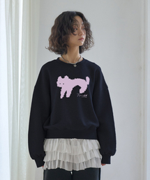 THE GREEN LAB（ザグリーンラボ）の「ラブリーキャット クロップスウェットTシャツ [ネイビー]（スウェット）」