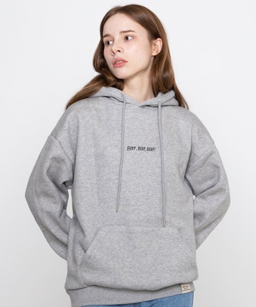 GRAVER（グレーバー）の「[ユニセックス]BEEP クリーンダックスマイルフードパーカー_グレー（パーカー・レディース・ライトグレー・MEDIUM/LARGE/SMALL）」の2枚目の写真