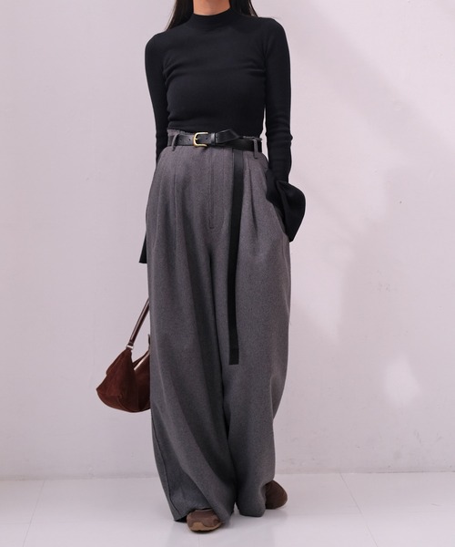 AKTE（アクテ）の「ハイウエストネップタッチワイドパンツ（その他パンツ・レディース・ベージュ/チャコールグレー・1/2/2T）」の7枚目の写真