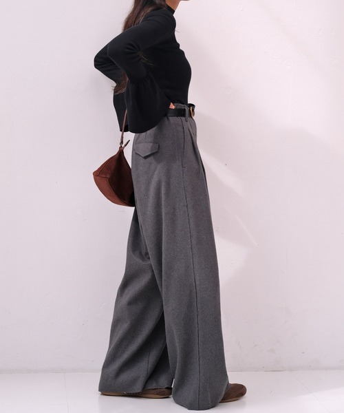 AKTE（アクテ）の「ハイウエストネップタッチワイドパンツ（その他パンツ・レディース・ベージュ/チャコールグレー・1/2/2T）」の8枚目の写真