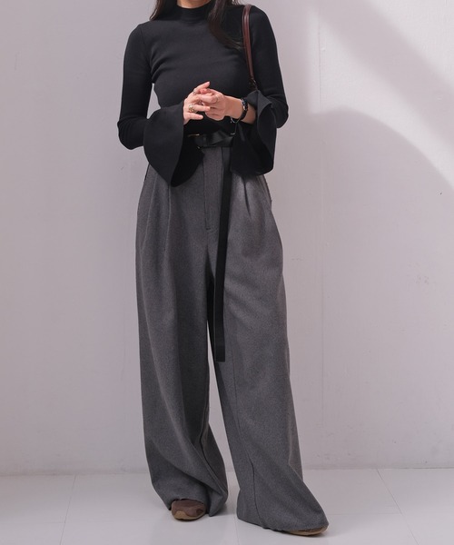 AKTE（アクテ）の「ハイウエストネップタッチワイドパンツ（その他パンツ・レディース・ベージュ/チャコールグレー・1/2/2T）」の9枚目の写真