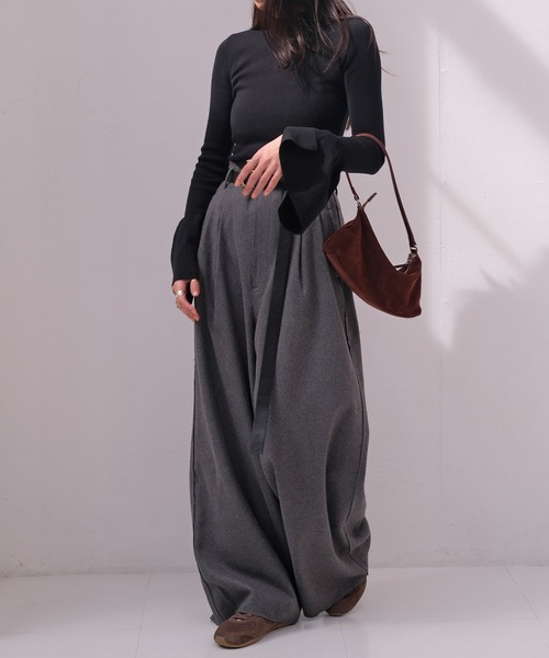 ハイウエストネップタッチワイドパンツ（その他パンツ）｜AKTE（アクテ