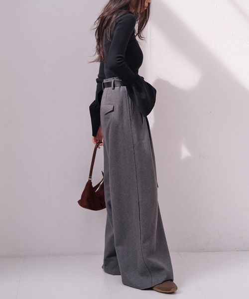 AKTE（アクテ）の「ハイウエストネップタッチワイドパンツ（その他パンツ・レディース・ベージュ/チャコールグレー・1/2/2T）」の11枚目の写真