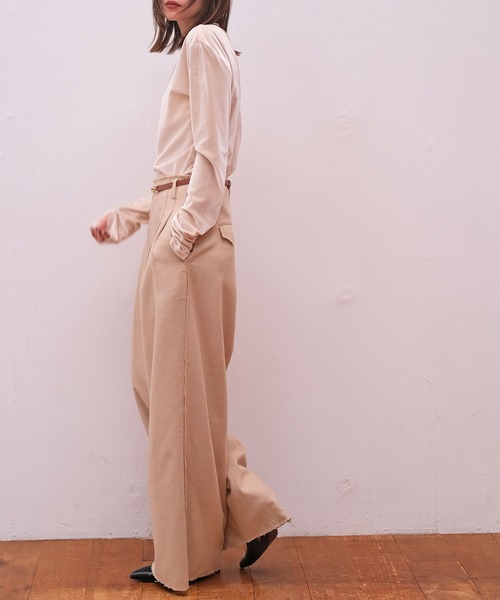 AKTE（アクテ）の「ハイウエストネップタッチワイドパンツ（その他パンツ・レディース・ベージュ/チャコールグレー・1/2/2T）」の12枚目の写真