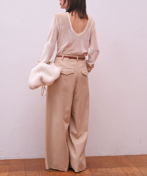 AKTE（アクテ）の「ハイウエストネップタッチワイドパンツ（その他パンツ・レディース・ベージュ/チャコールグレー・1/2/2T）」の13枚目の写真