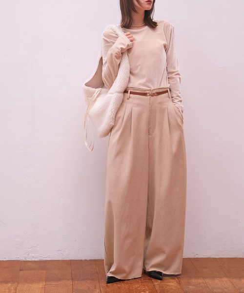 AKTE（アクテ）の「ハイウエストネップタッチワイドパンツ（その他パンツ・レディース・ベージュ/チャコールグレー・1/2/2T）」の14枚目の写真