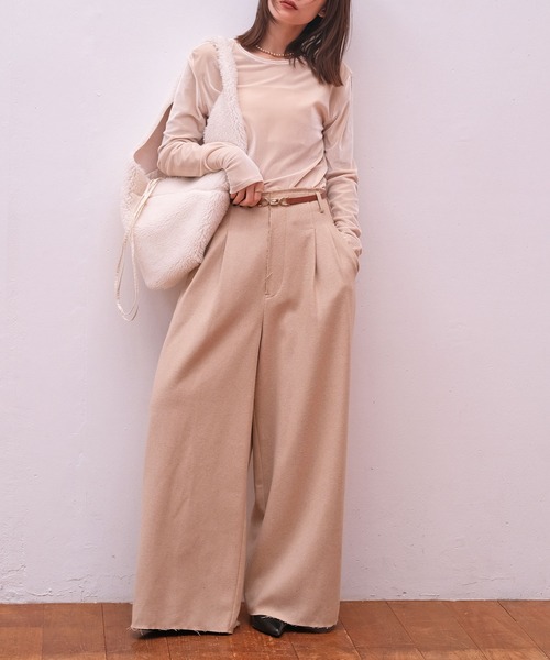 AKTE（アクテ）の「ハイウエストネップタッチワイドパンツ（その他パンツ・レディース・ベージュ/チャコールグレー・1/2/2T）」の15枚目の写真