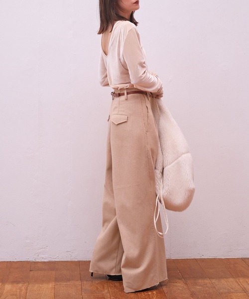 AKTE（アクテ）の「ハイウエストネップタッチワイドパンツ（その他パンツ・レディース・ベージュ/チャコールグレー・1/2/2T）」の16枚目の写真