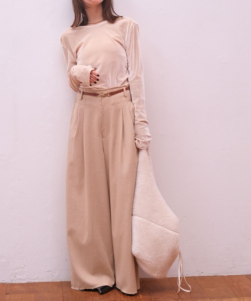 AKTE（アクテ）の「ハイウエストネップタッチワイドパンツ（その他パンツ・レディース・ベージュ/チャコールグレー・1/2/2T）」の17枚目の写真