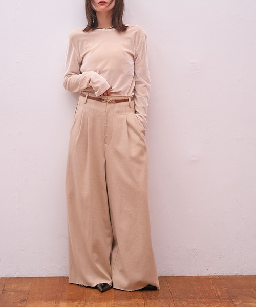 AKTE（アクテ）の「ハイウエストネップタッチワイドパンツ（その他パンツ・レディース・ベージュ/チャコールグレー・1/2/2T）」の19枚目の写真