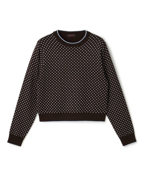 コットンカシミヤ ドットジャカードクルーネックプルオーバー（ニット