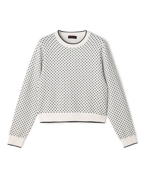 コットンカシミヤ ドットジャカードクルーネックプルオーバー（ニット