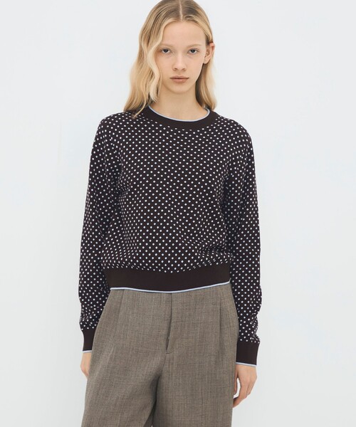 コットンカシミヤ ドットジャカードクルーネックプルオーバー（ニット
