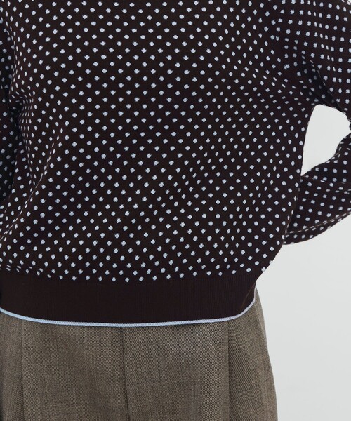 コットンカシミヤ ドットジャカードクルーネックプルオーバー（ニット