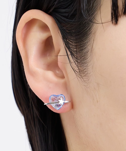 gargle(ガーグル)の「gargle ガーグル:GARGLE COREシリーズ 韓国アクセ ハート土星 ピアス(ピアス(両耳用)・レディース・ブルー/ホワイト・FREE)」の6枚目の写真