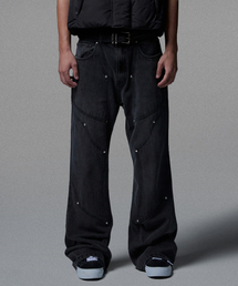 NOT4NERD(�m�b�g�t�H�[�i�[�h)��Stud 4 Knee Flare Fit Denim Pants - Black(�f�j���p���c)