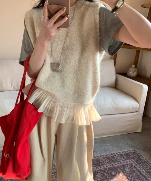 Miniministore(ミニミニストア)の「ニットベスト レディースチョッキ 重ね着(ベスト・レディース・グレー/ピンク/アイボリー・FREE)」の6枚目の写真