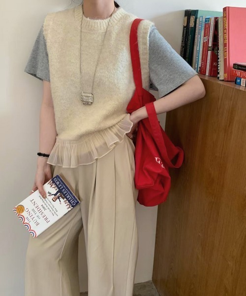 Miniministore(ミニミニストア)の「ニットベスト レディースチョッキ 重ね着(ベスト・レディース・グレー/ピンク/アイボリー・FREE)」の7枚目の写真