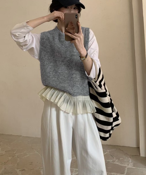 Miniministore(ミニミニストア)の「ニットベスト レディースチョッキ 重ね着(ベスト・レディース・グレー/ピンク/アイボリー・FREE)」の10枚目の写真