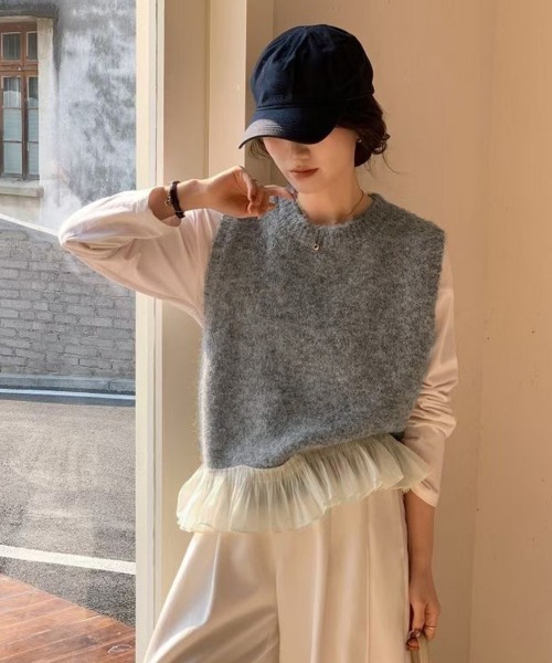 Miniministore(ミニミニストア)の「ニットベスト レディースチョッキ 重ね着(ベスト・レディース・グレー/ピンク/アイボリー・FREE)」の13枚目の写真