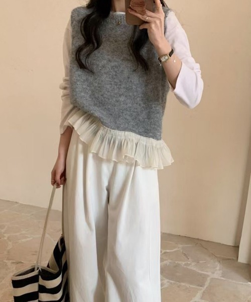 Miniministore(ミニミニストア)の「ニットベスト レディースチョッキ 重ね着(ベスト・レディース・グレー/ピンク/アイボリー・FREE)」の14枚目の写真