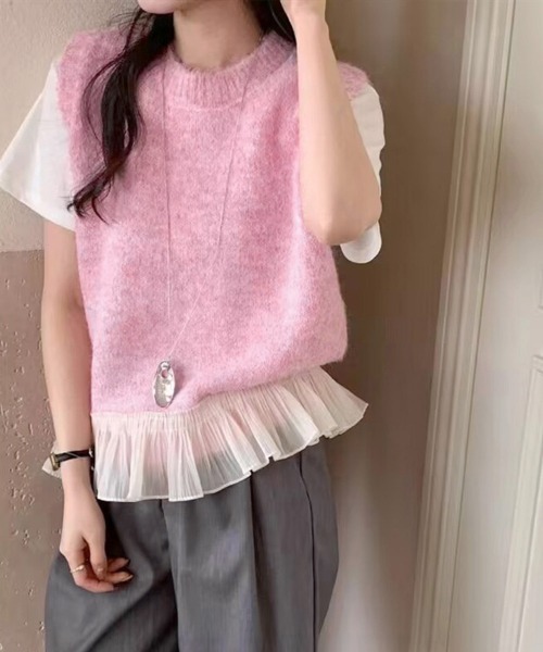 Miniministore(ミニミニストア)の「ニットベスト レディースチョッキ 重ね着(ベスト・レディース・グレー/ピンク/アイボリー・FREE)」の15枚目の写真