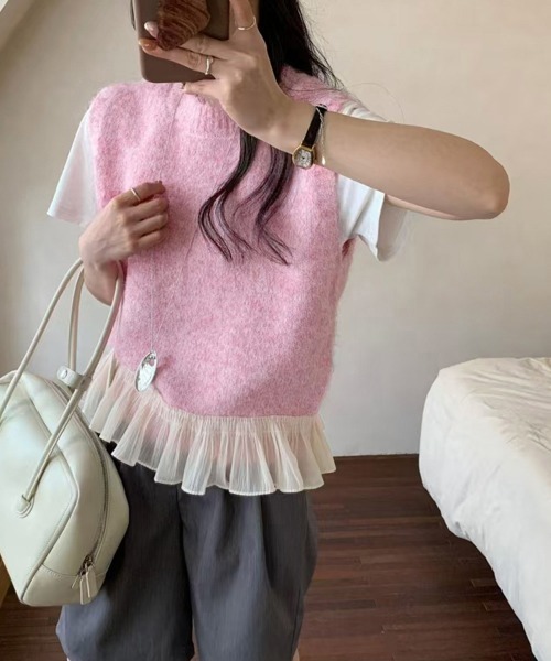 Miniministore(ミニミニストア)の「ニットベスト レディースチョッキ 重ね着(ベスト・レディース・グレー/ピンク/アイボリー・FREE)」の16枚目の写真