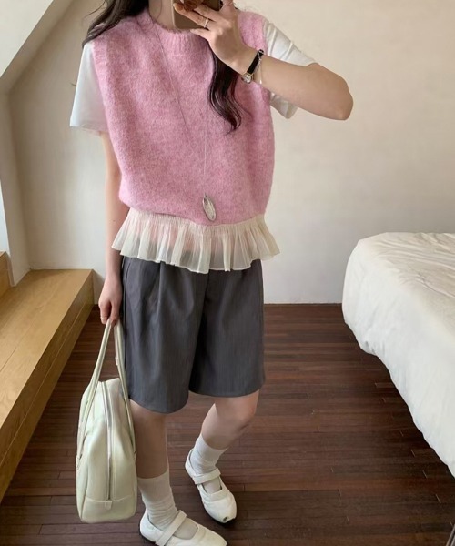 Miniministore(ミニミニストア)の「ニットベスト レディースチョッキ 重ね着(ベスト・レディース・グレー/ピンク/アイボリー・FREE)」の17枚目の写真