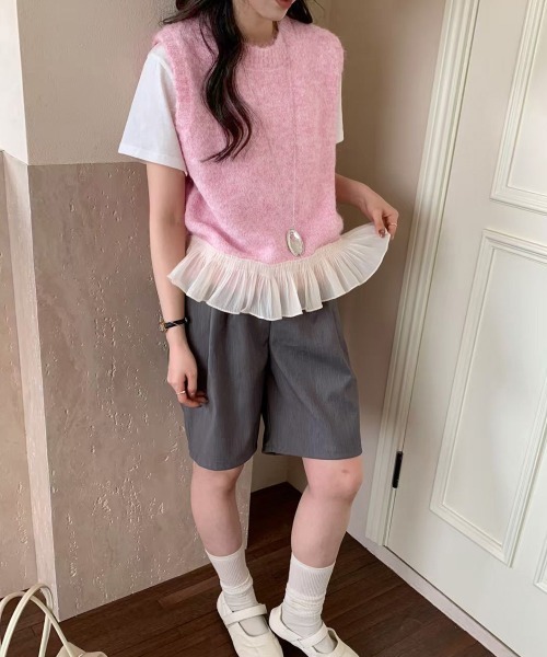 Miniministore(ミニミニストア)の「ニットベスト レディースチョッキ 重ね着(ベスト・レディース・グレー/ピンク/アイボリー・FREE)」の18枚目の写真