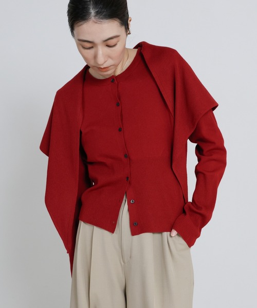 select MOCA（セレクトモカ）の「ニットスカーフセットカーディガン（ニット/セーター・レディース・グレー/レッド/ブラウン/ブラック・FREE）」の4枚目の写真