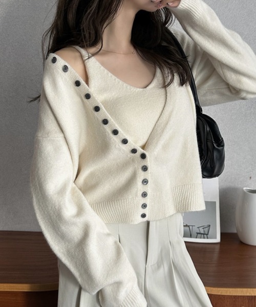セール】【Eclat one】2pcsセット ボタンデザイン ディープネック